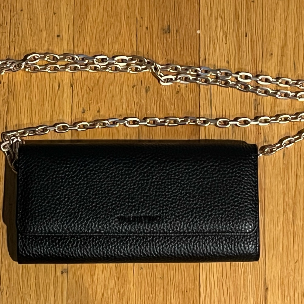 Valentino Black Leather Chain Link Wallet Purse